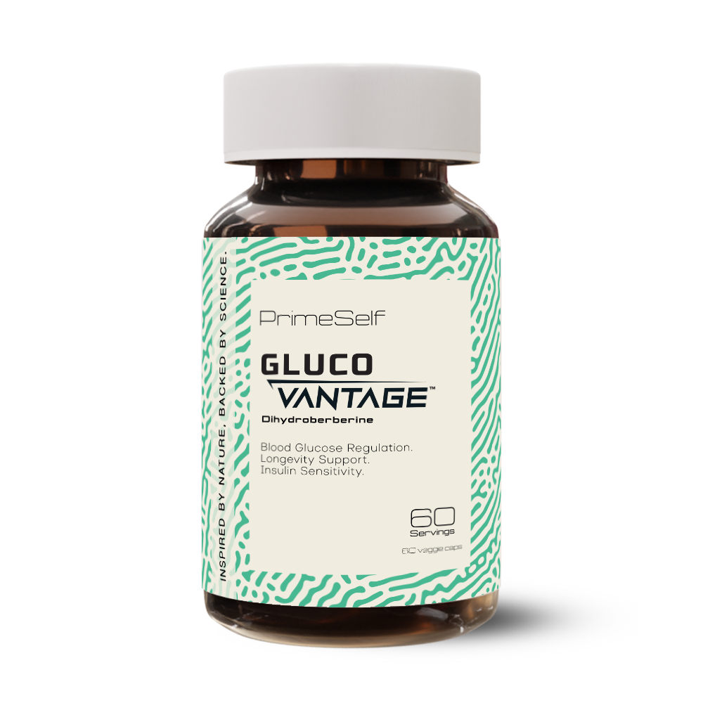 Bottle of PrimeSelf Gluco Vantage on a white background