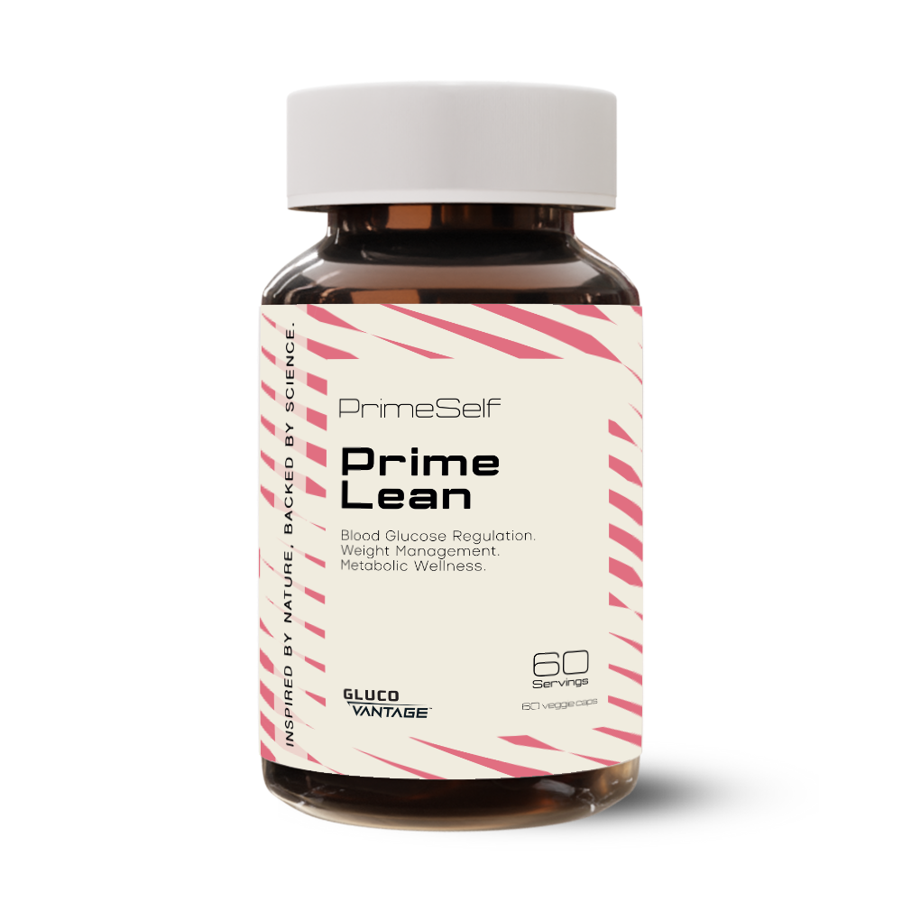 Bottle of Prime Self Prime Lean supplement on a white background