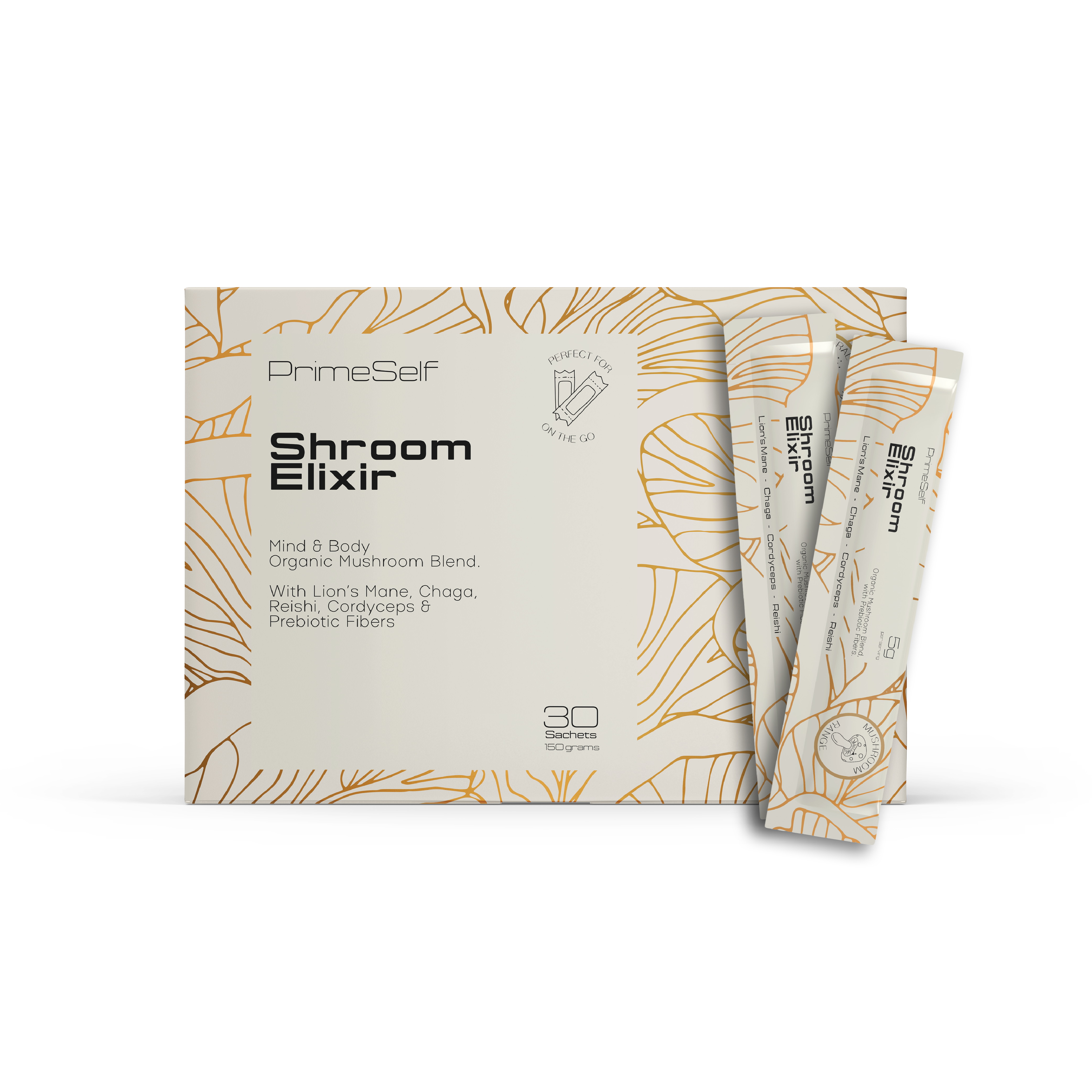 Shroom Elixir Sachets - front view premium mushroom elixir sachets - PrimeSelf