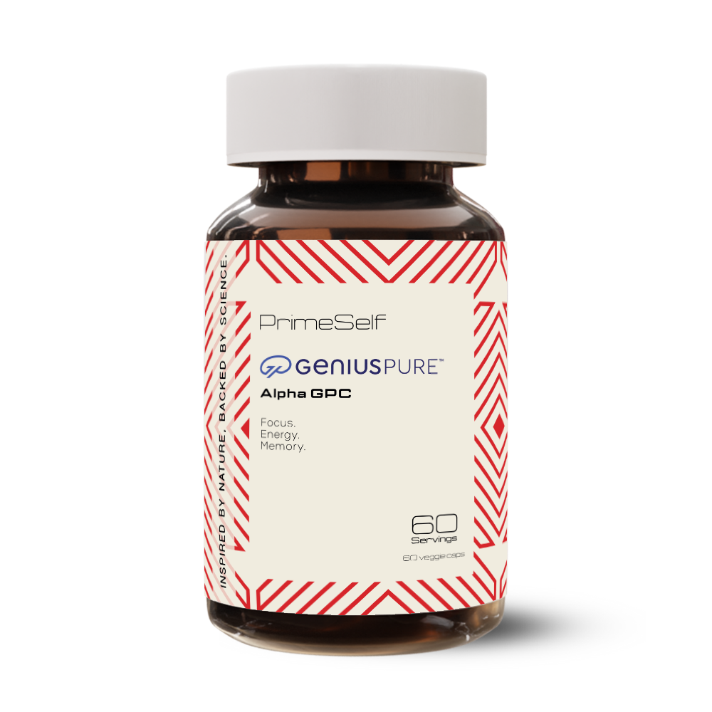 Alpha GPC - front view GeniusPure acetylcholine precursor supplement - PrimeSelf