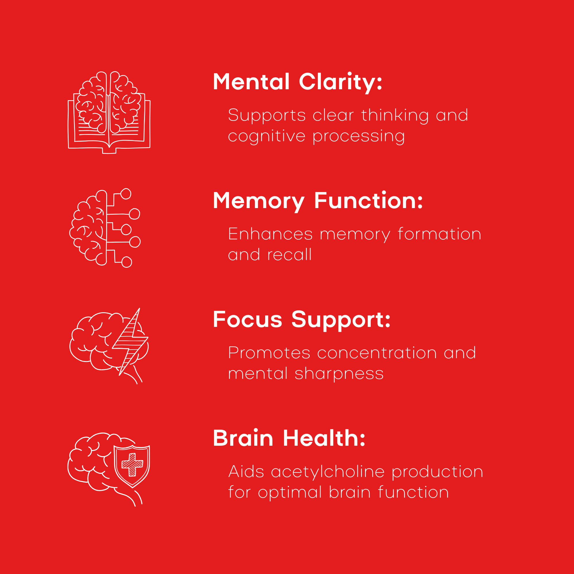 Red background with white brain icons and text about mental health benefits on a red background