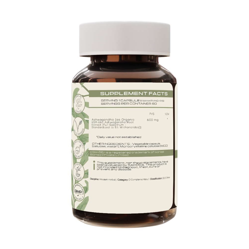 Organic Ashwagandha - back label supplement facts - PrimeSelf