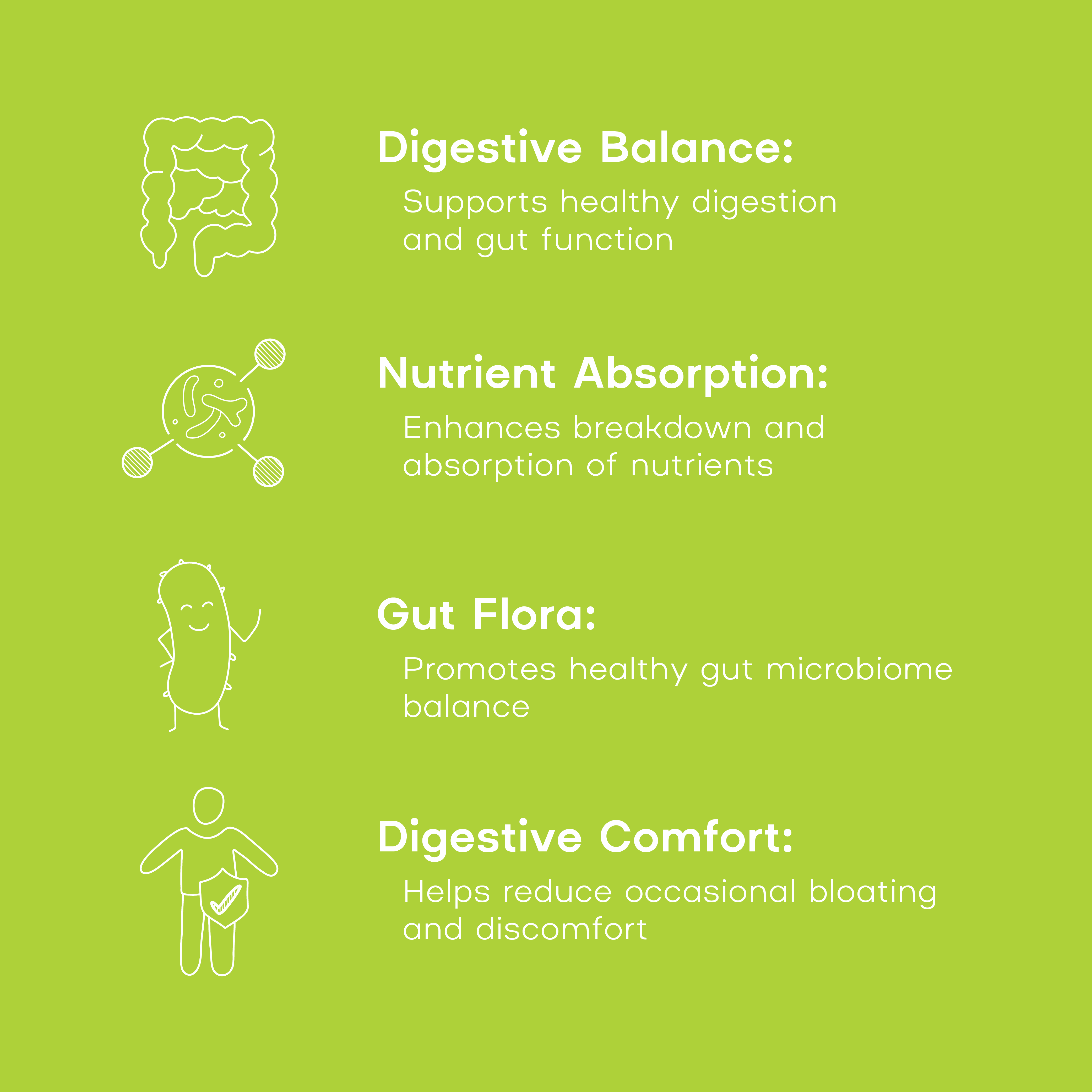 Green background with digestive system icons and text on a green background
