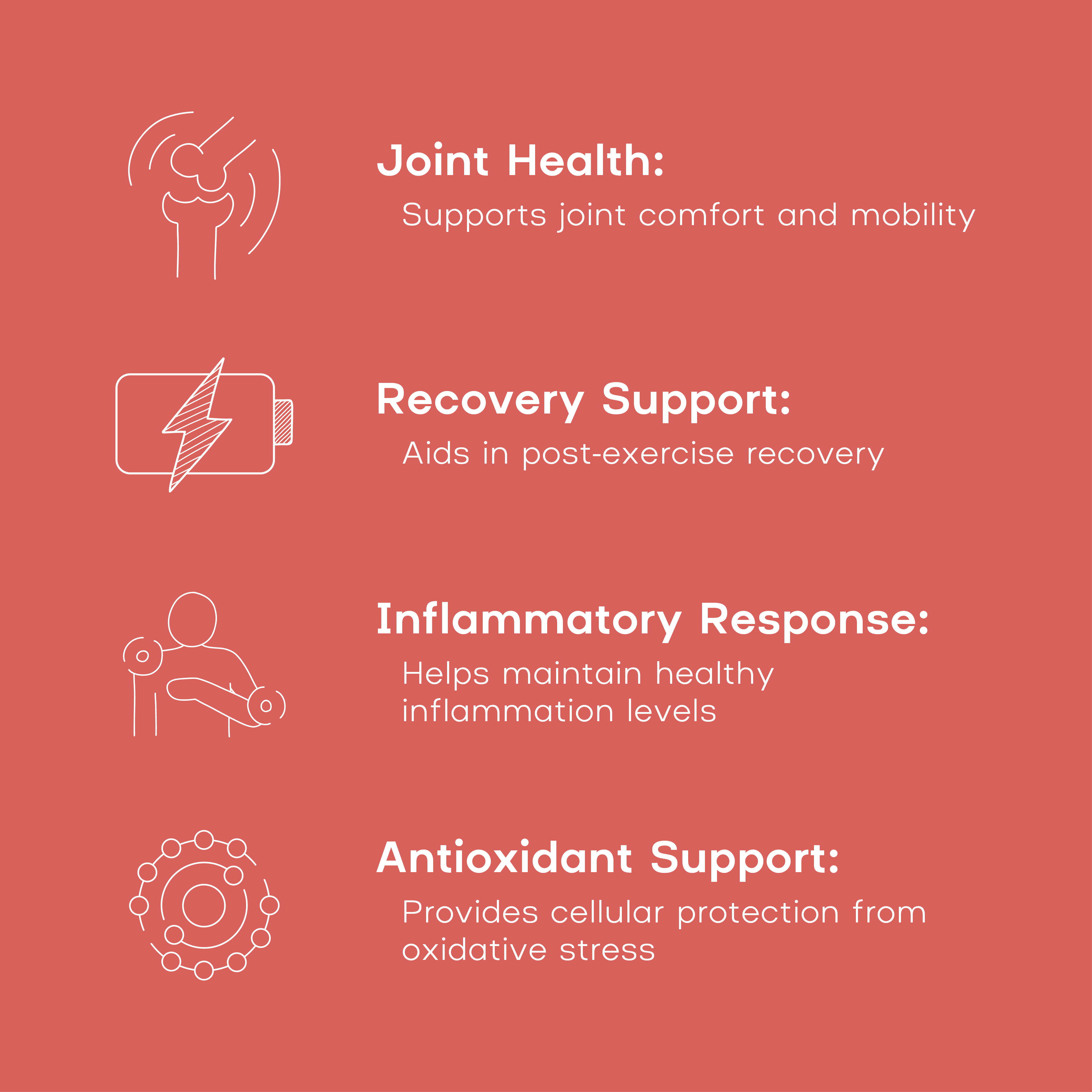 Health benefits of a supplement on a red background