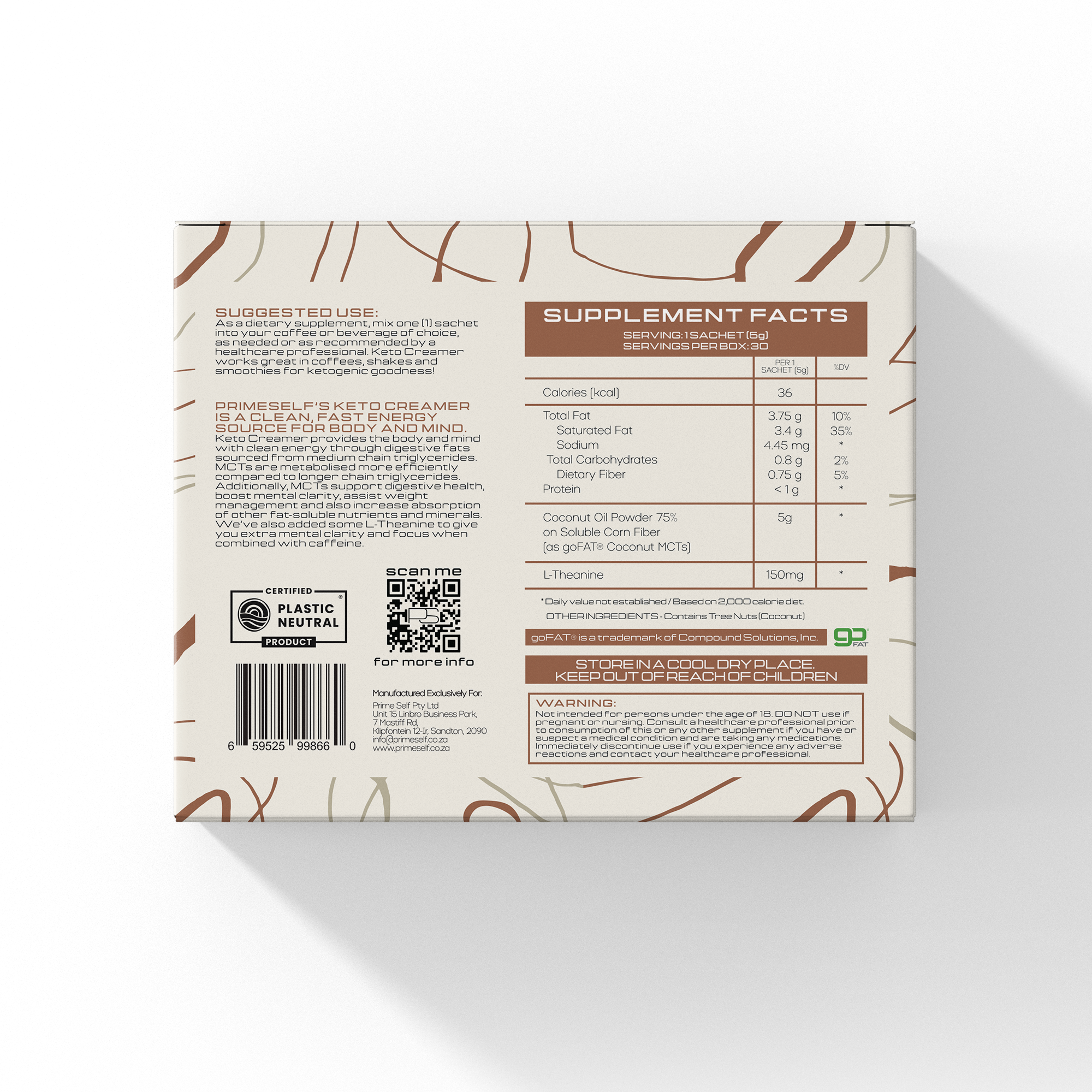 Supplement facts label on a product packaging with a white background