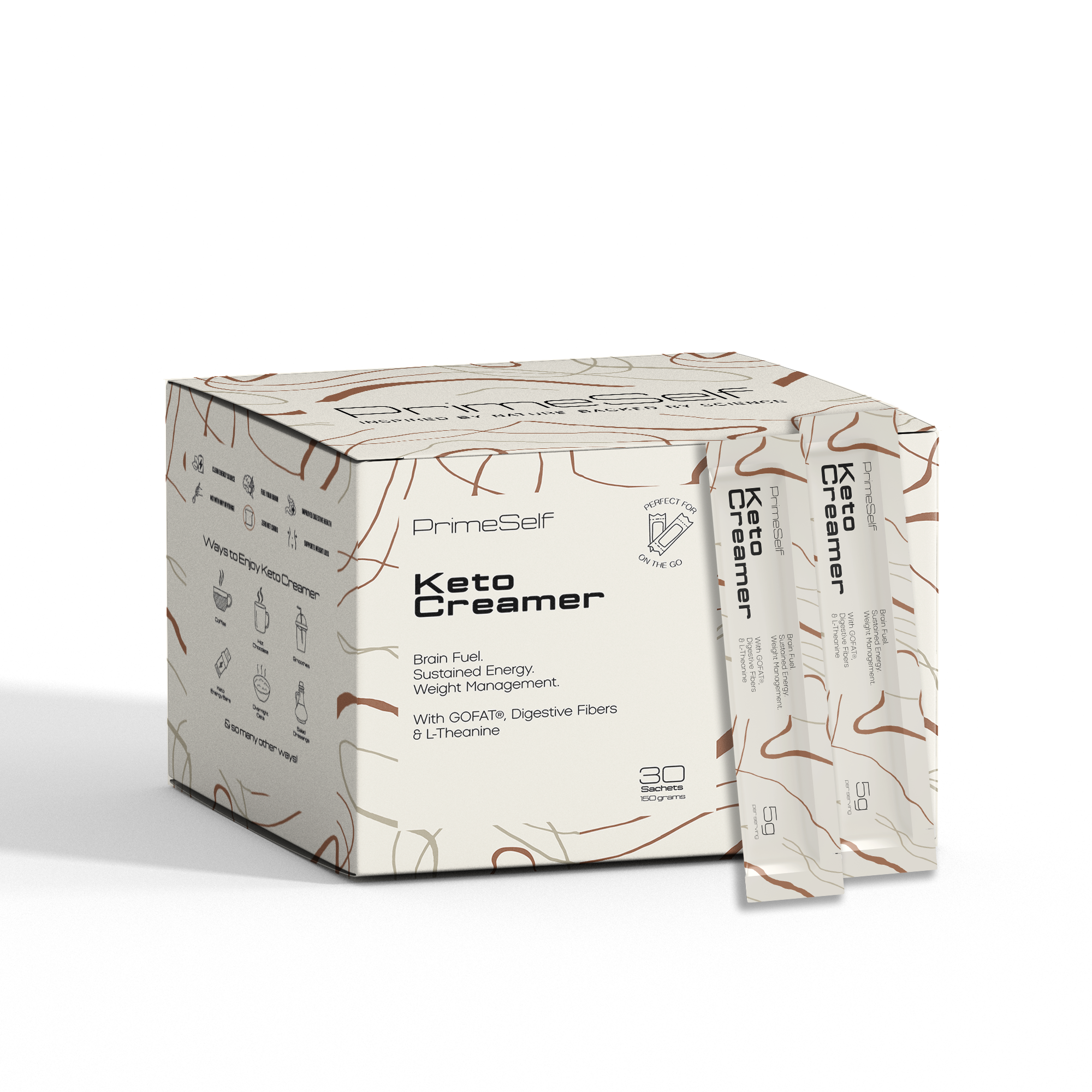 Keto Creamer - box with creamer sticks serving view - PrimeSelf