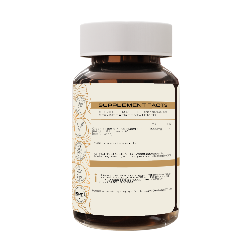 Organic Lion's Mane Mushroom - back label supplement facts - PrimeSelf