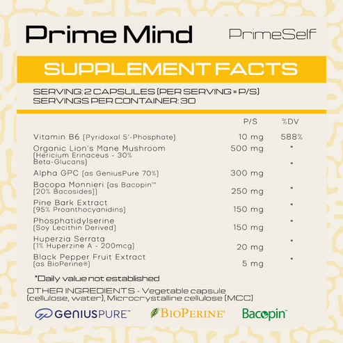 Prime Mind 60 Caps | Focus & Mental Clarity | PrimeSelf
