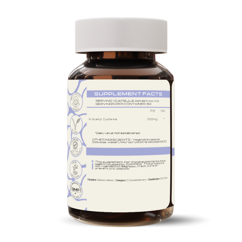 N-Acetyl Cystine (NAC) - back label supplement facts - PrimeSelf
