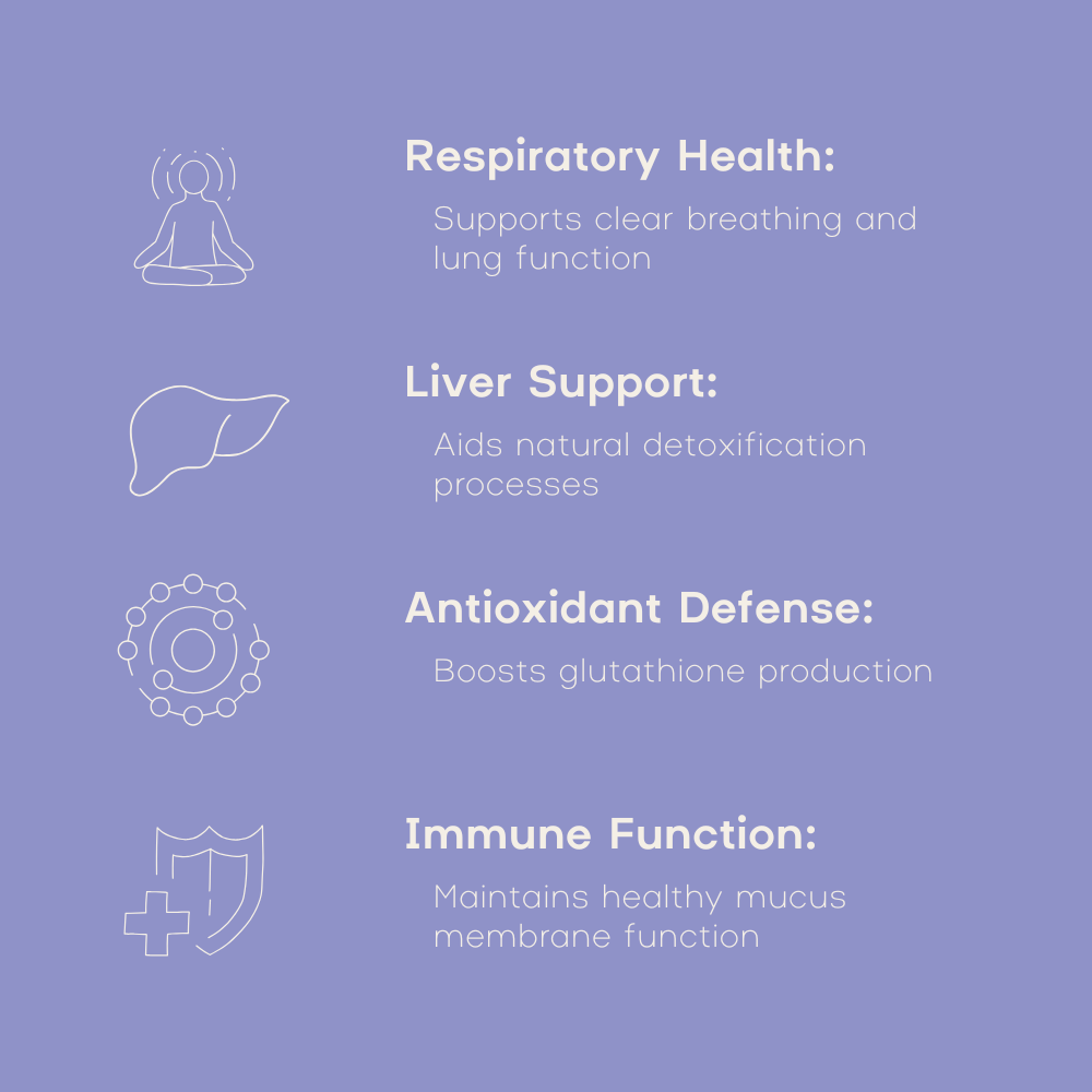 Health benefits with icons and text on a purple background