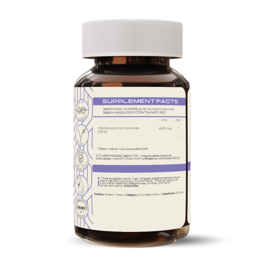 Palmitoylethanolamide (PEA) - back label supplement facts - PrimeSelf