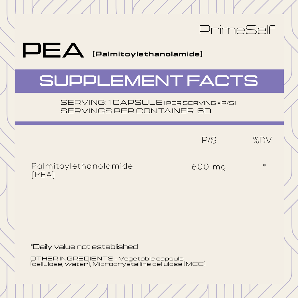 Palmitoylethanolamide (PEA) - supplement facts label - PrimeSelf