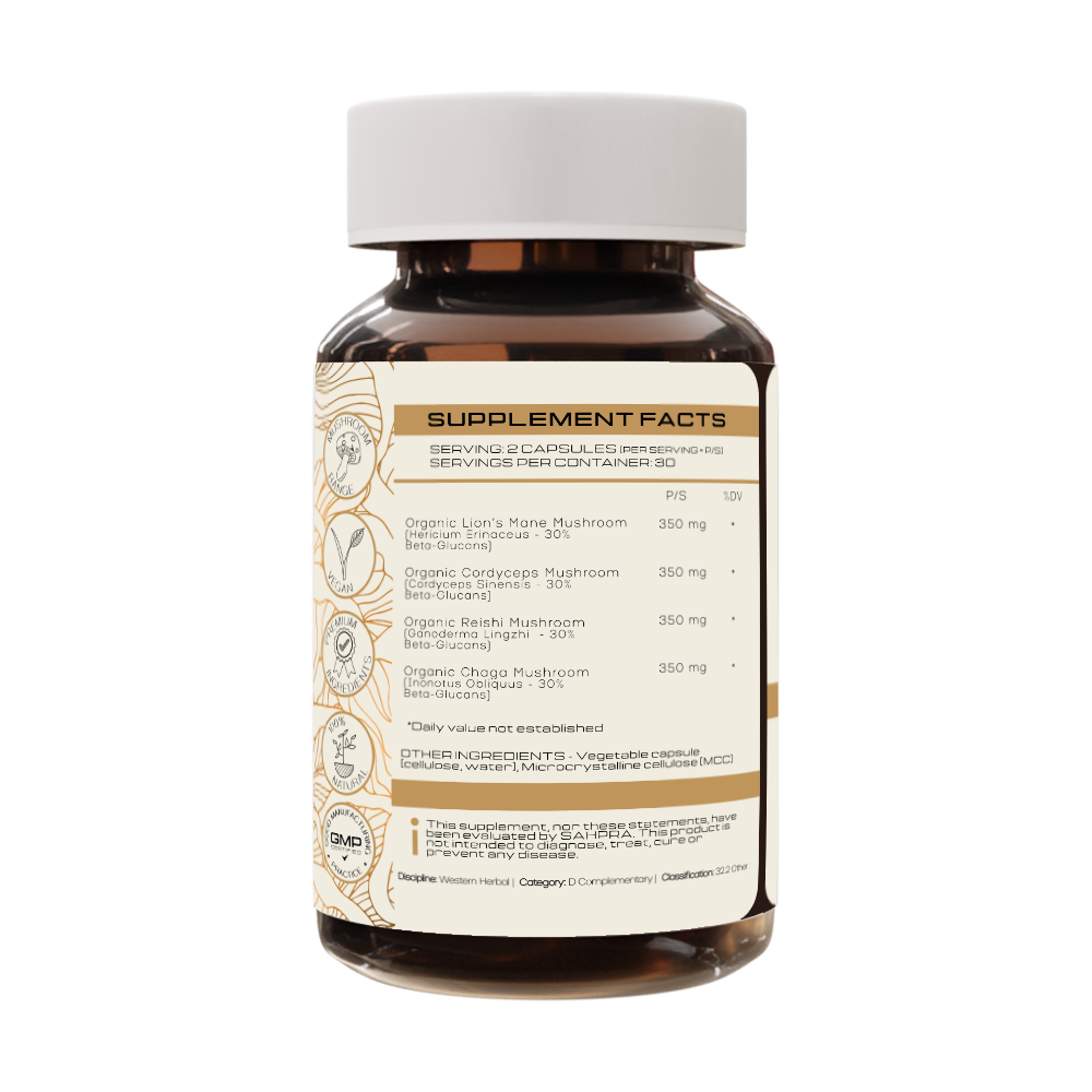 Shroom Elixir Capsules - back label supplement facts - PrimeSelf