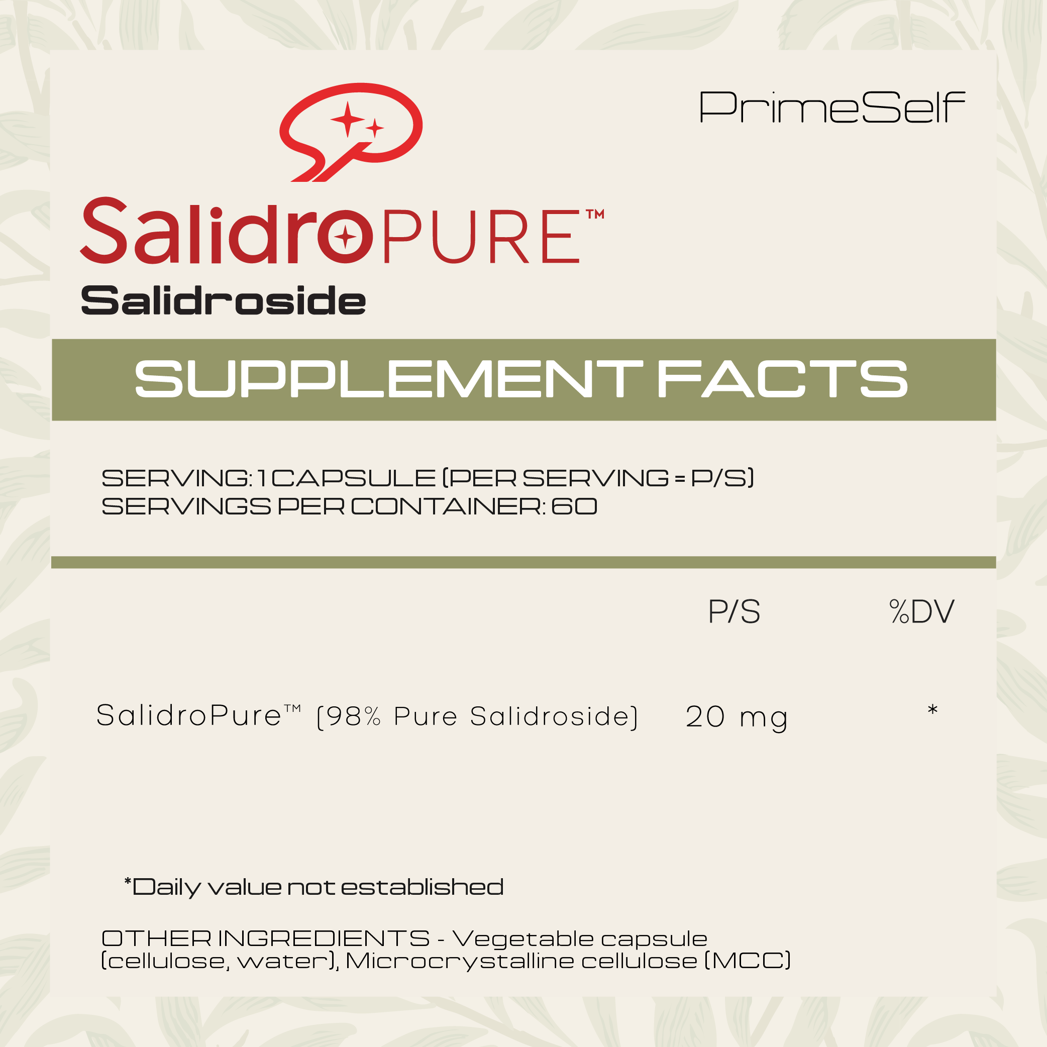SalidroPure (Rhodiola Rosea Salidrosides) - adaptogen supplement detail - PrimeSelf