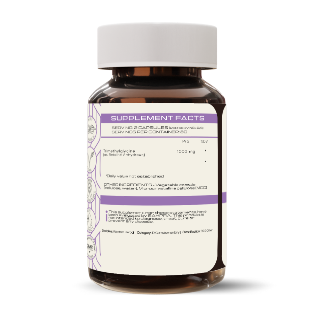TMG (Betaine - Trimethylglycine) - back label supplement facts - PrimeSelf