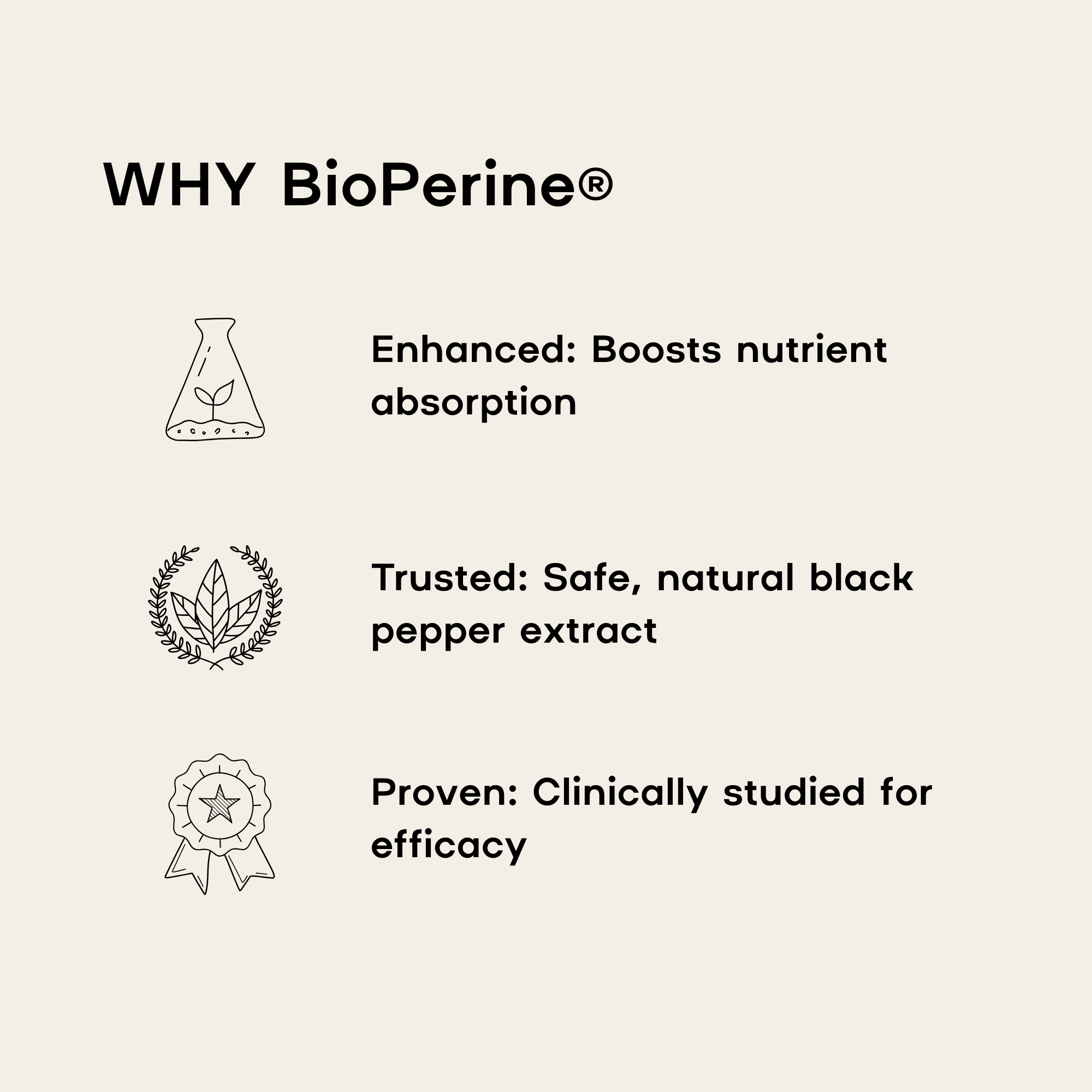 Explanation of BioPerine benefits including nutrient absorption, safety, and efficacy.