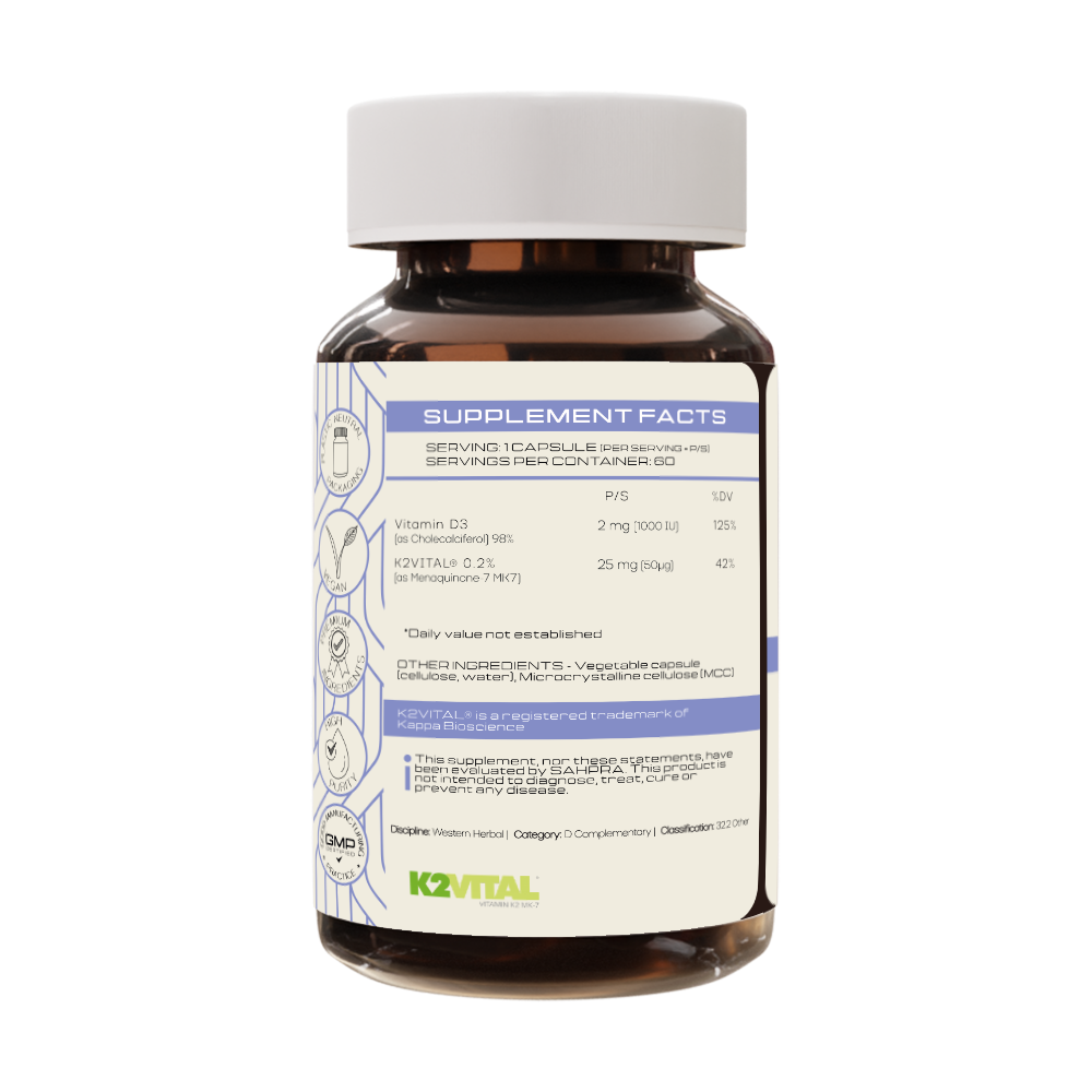 Vitamin D3/K2 Complex - back label supplement facts - PrimeSelf