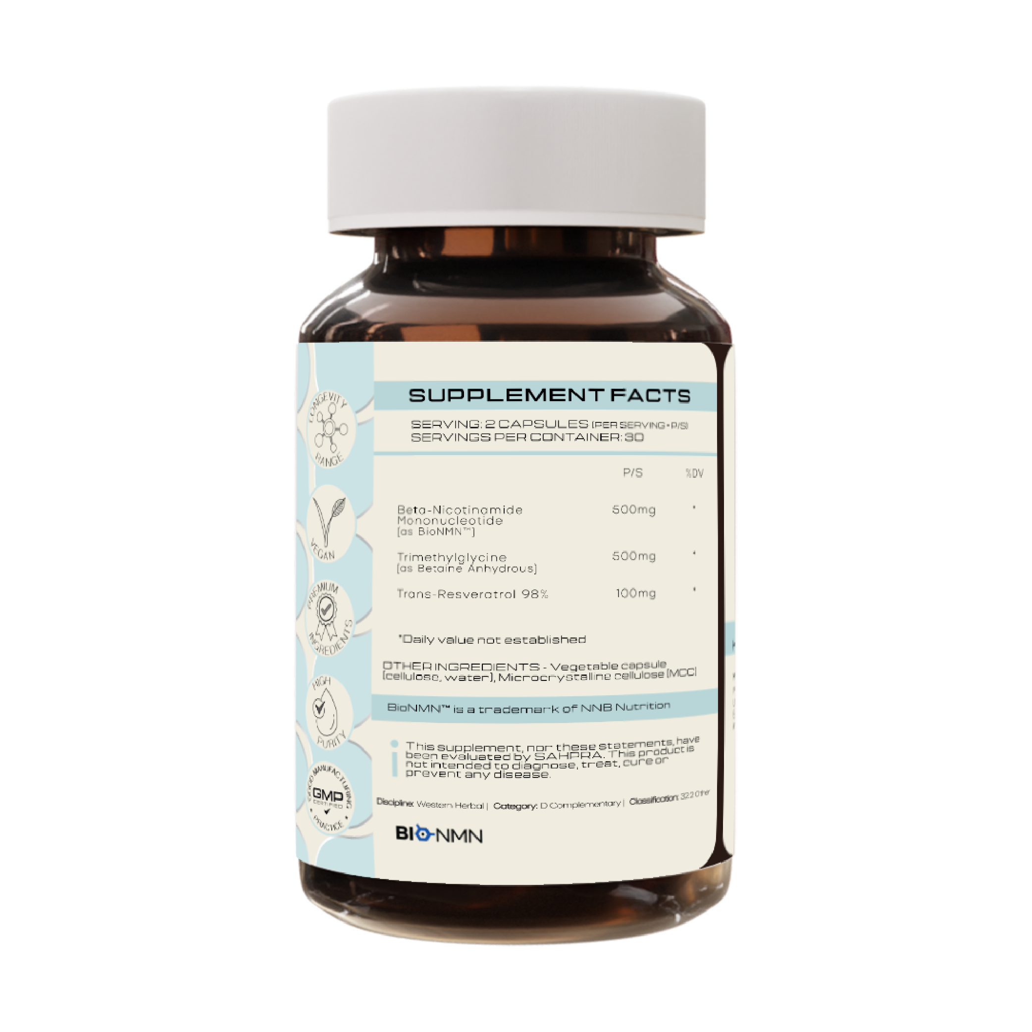 NAD+ Complex - back label supplement facts - PrimeSelf