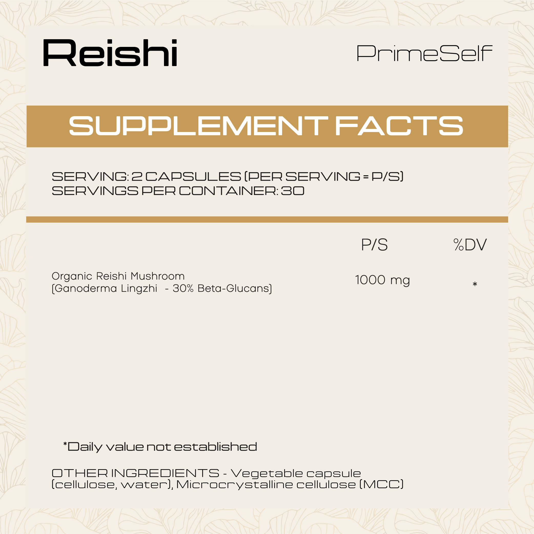 Organic Reishi Mushroom - mushroom supplement detail view - PrimeSelf